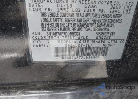 2013 Nissan Sentra Sl из США, поврежденный, VIN 3N1AB7AP7DL656324